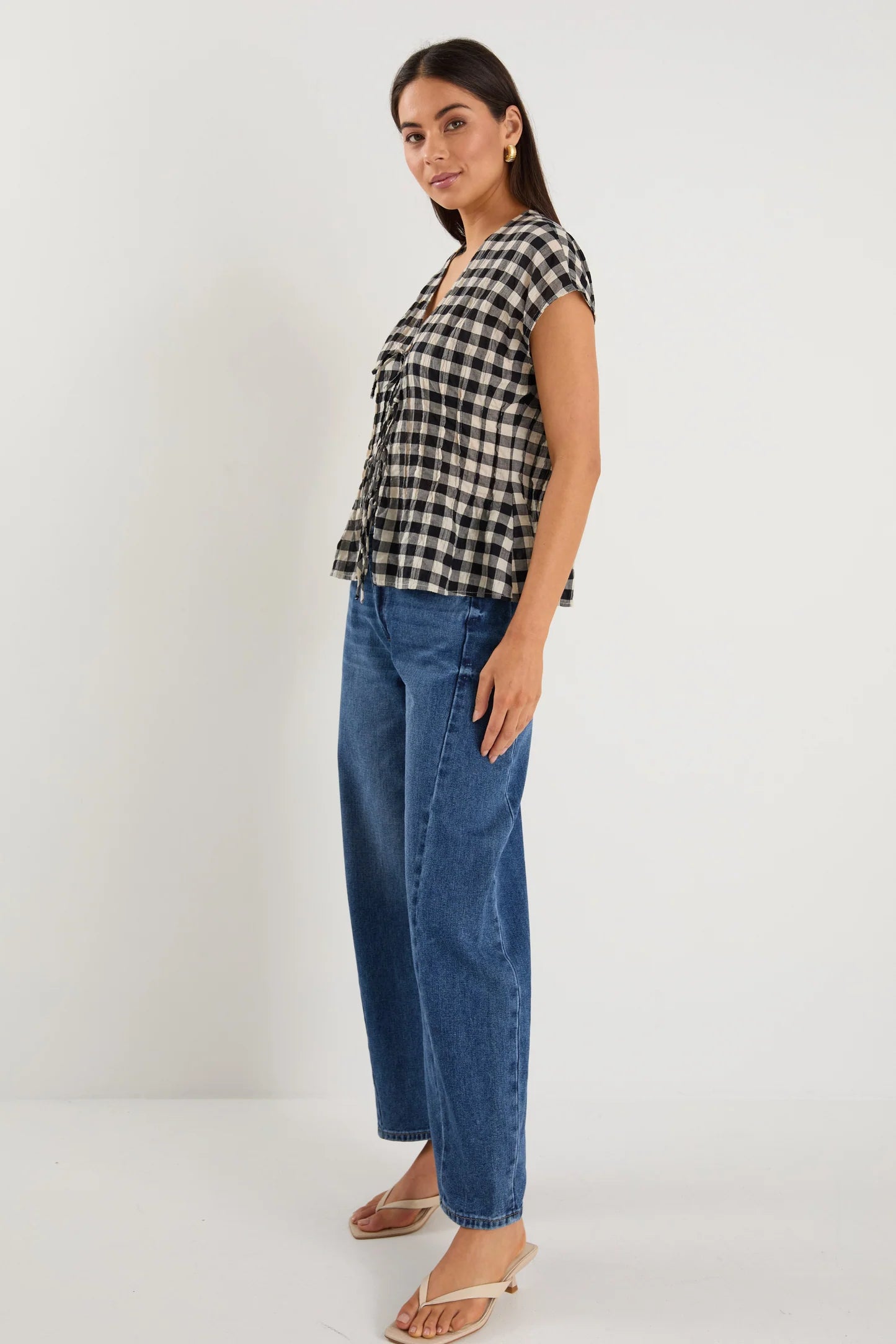 IVY + JACK NOUVEAU BLACK GINGHAM TIE FRONT VEST - THE VOGUE STORE