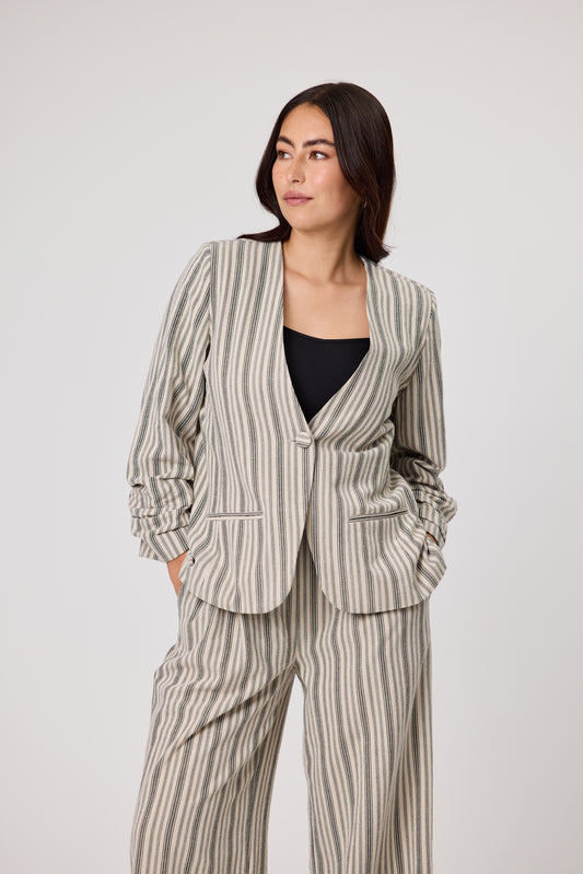 DUO AMBER STRIPED BLAZER - NATURAL STRIPES - THE VOGUE STORE