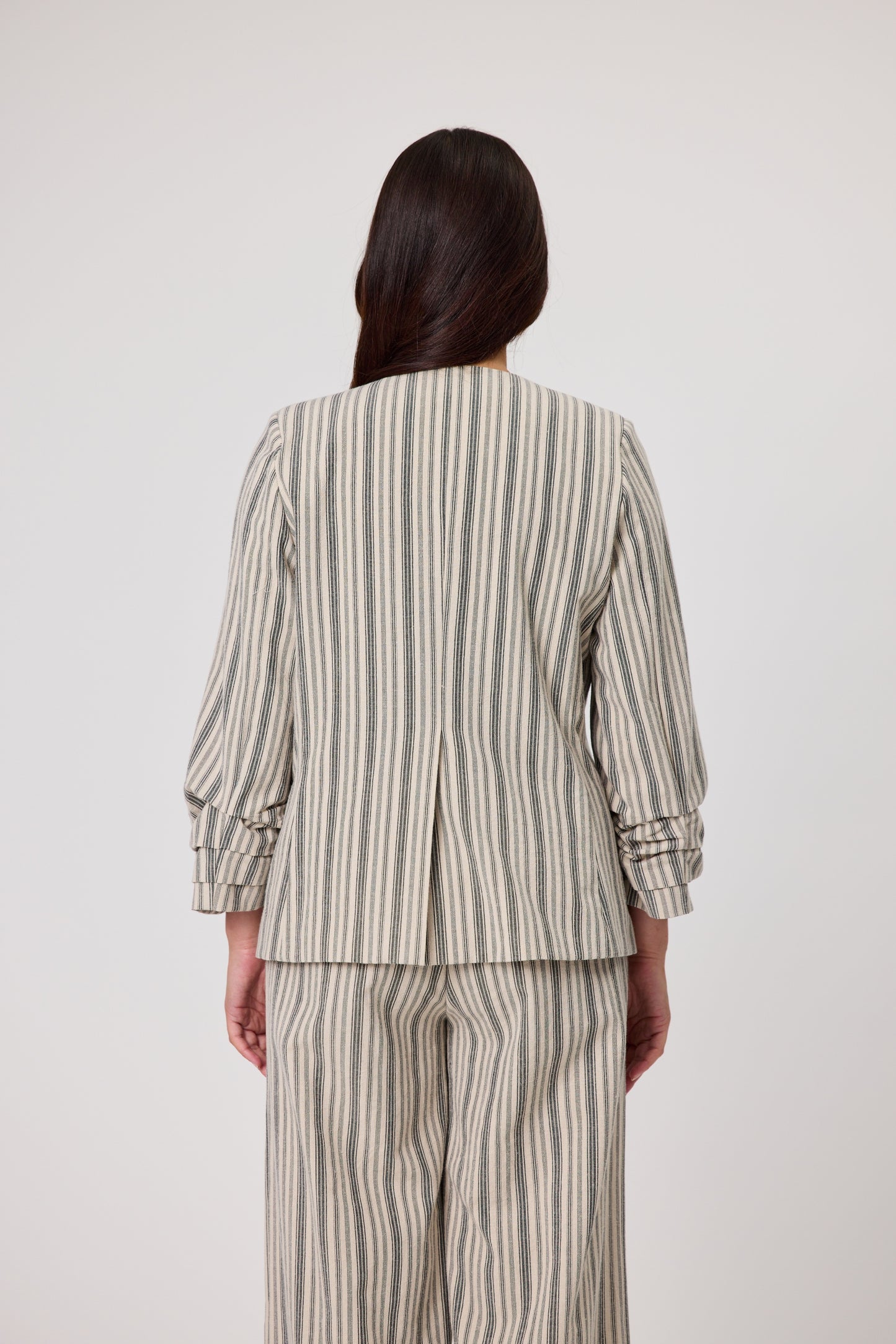DUO AMBER STRIPED BLAZER - NATURAL STRIPES - THE VOGUE STORE