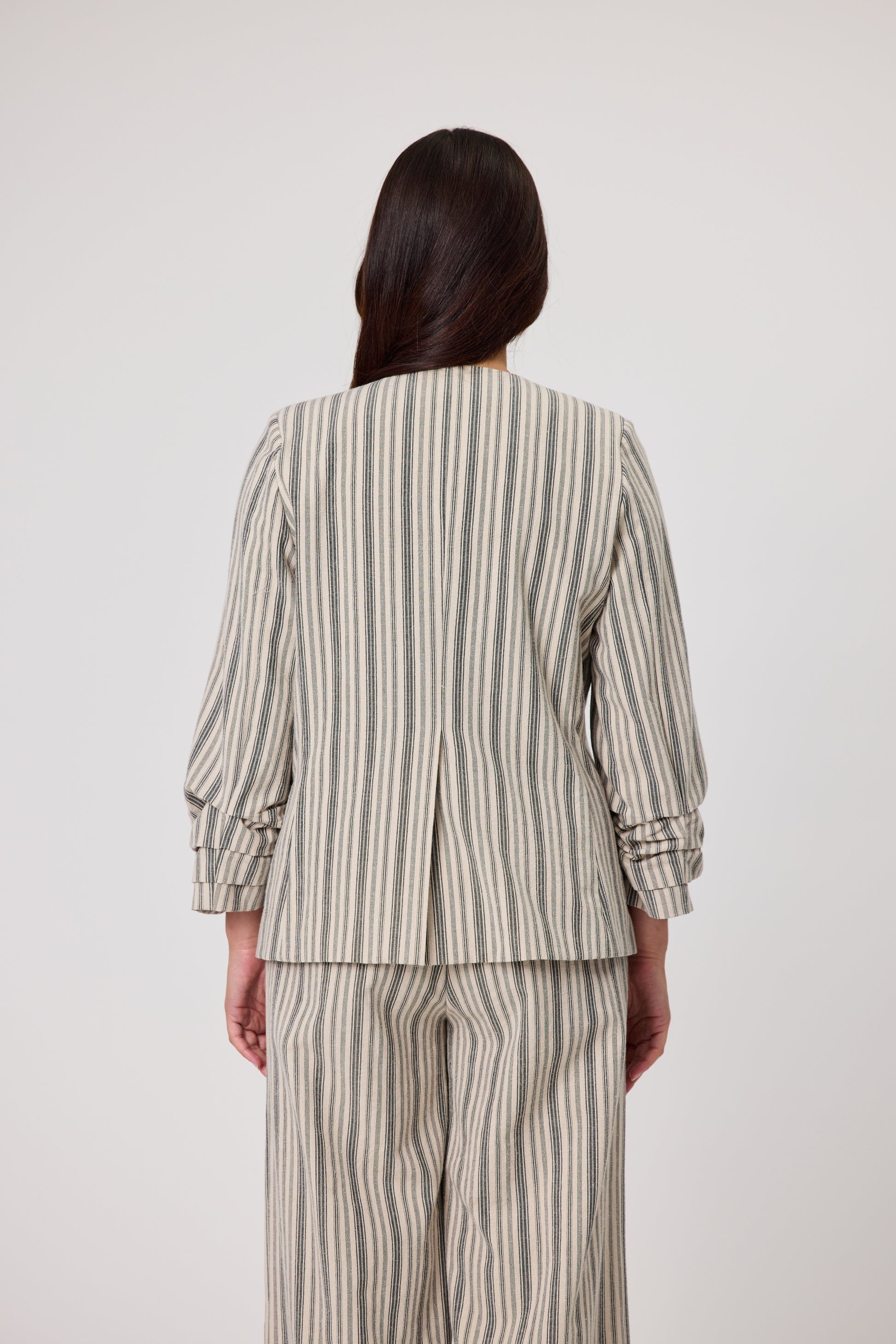DUO AMBER STRIPED BLAZER - NATURAL STRIPES - THE VOGUE STORE