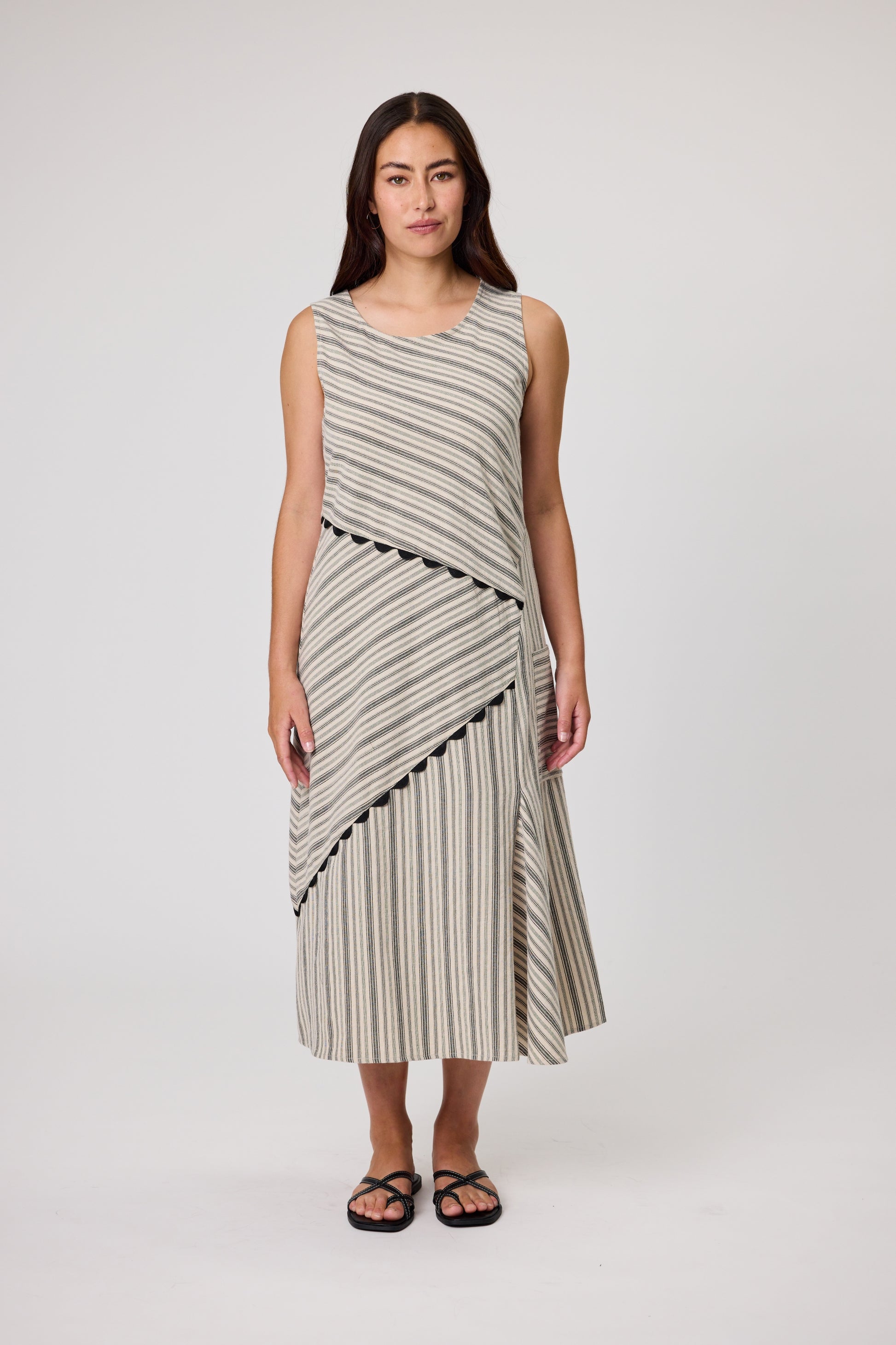 DUO JUDE BIAS DRESS - NATURAL STRIPES - THE VOGUE STORE