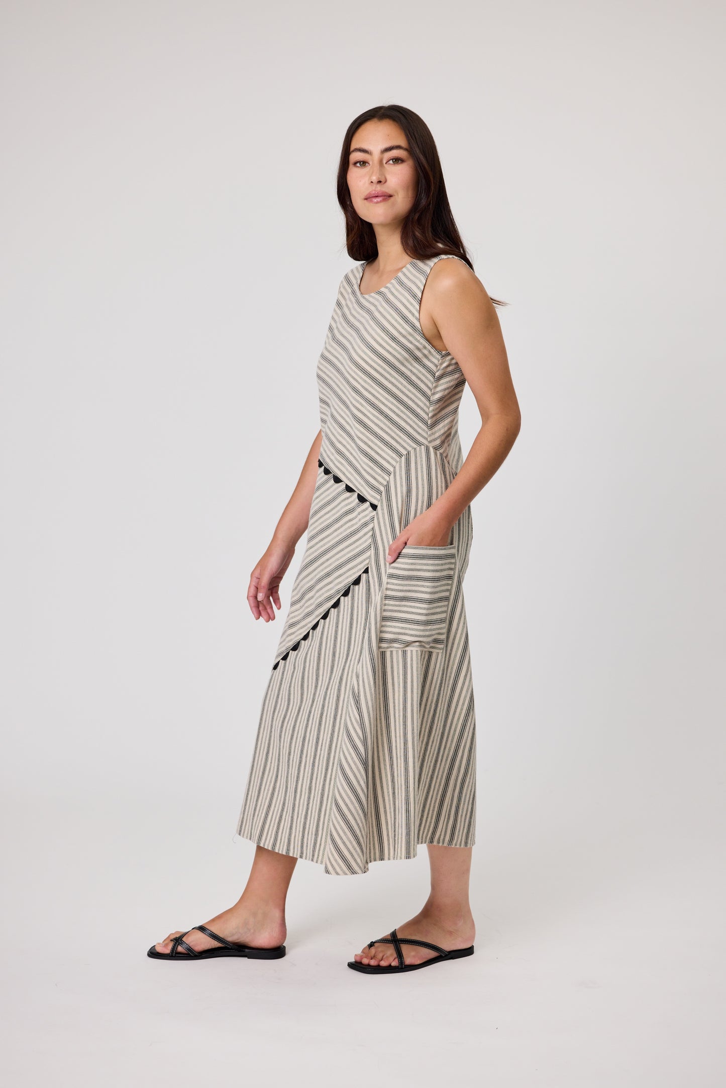 DUO JUDE BIAS DRESS - NATURAL STRIPES - THE VOGUE STORE