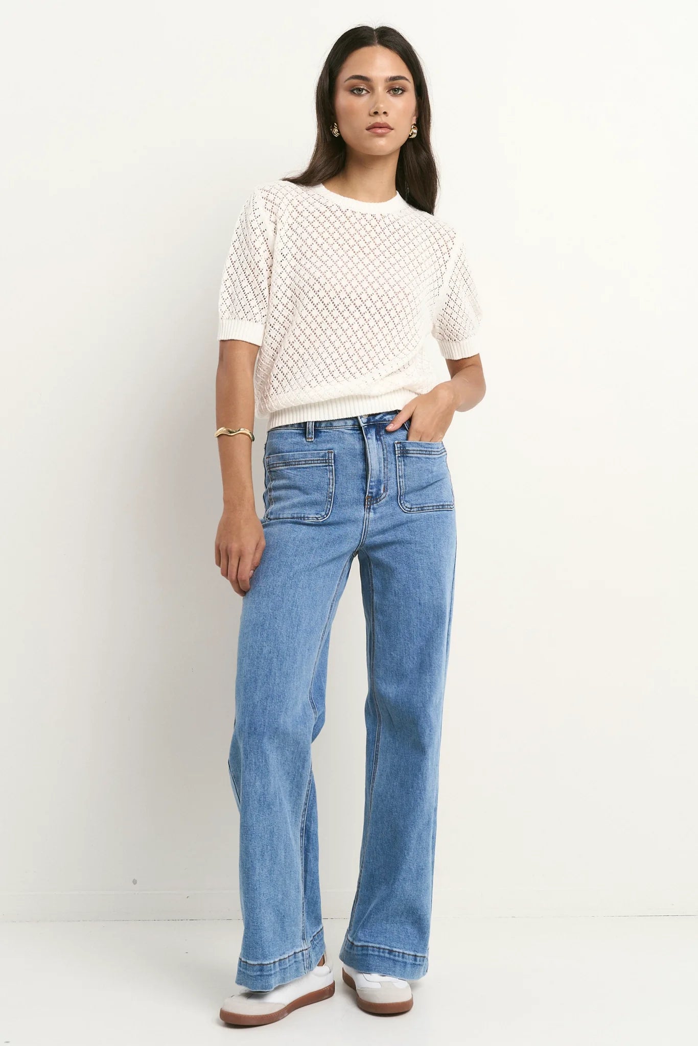 IVY + JACK DAPPLE IVORY BOXY KNIT LACE TEE - IVORY - THE VOGUE STORE