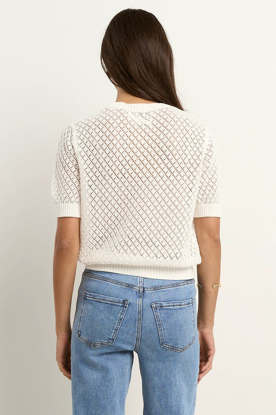 IVY + JACK DAPPLE IVORY BOXY KNIT LACE TEE - IVORY - THE VOGUE STORE