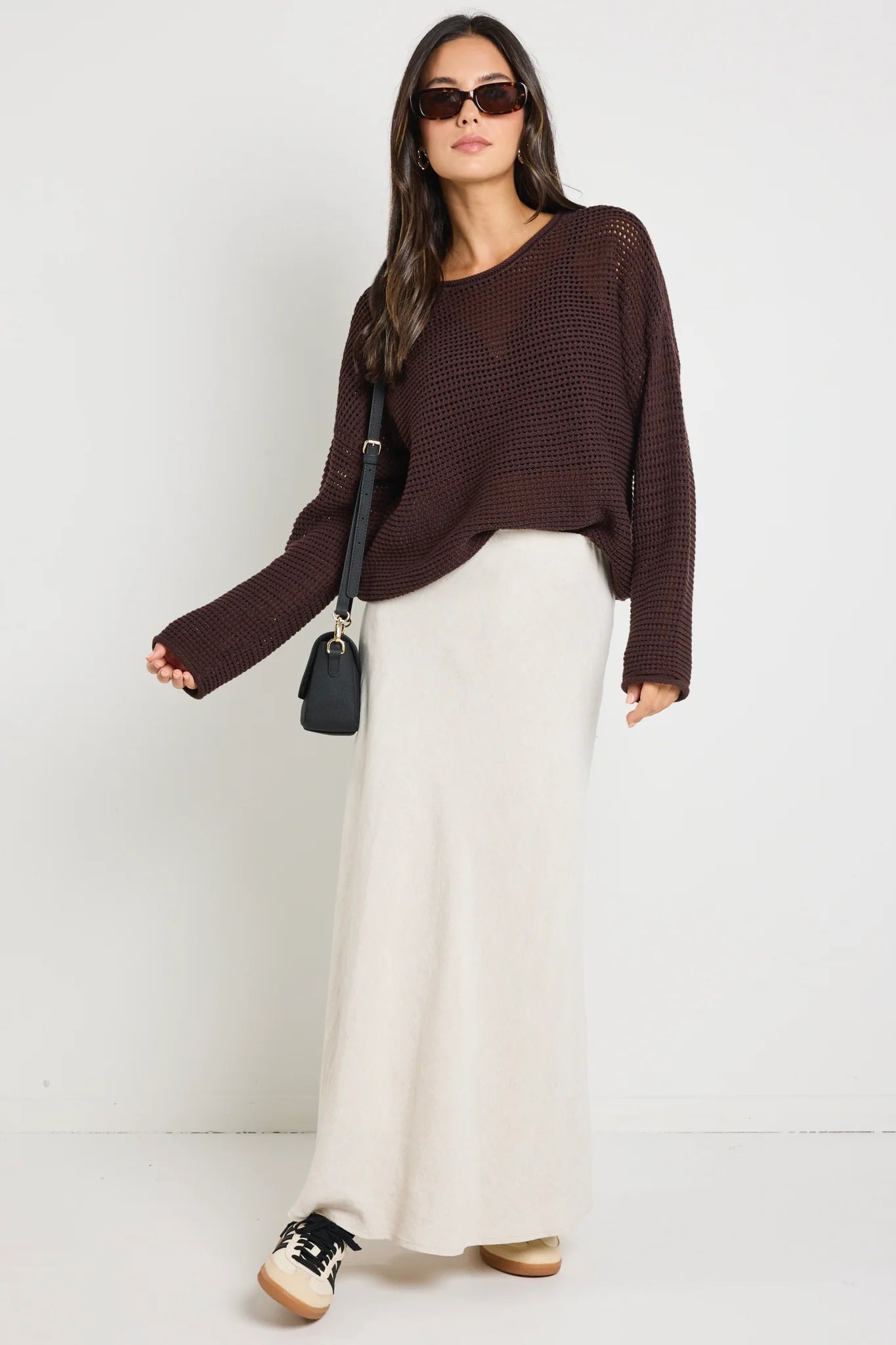 RE:UNION DAWN CROCHET KNIT JUMPER - CHOCOLATE - THE VOGUE STORE