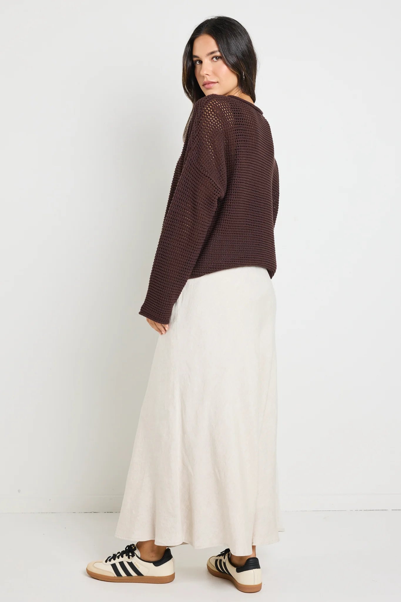 RE:UNION DAWN CROCHET KNIT JUMPER - CHOCOLATE - THE VOGUE STORE