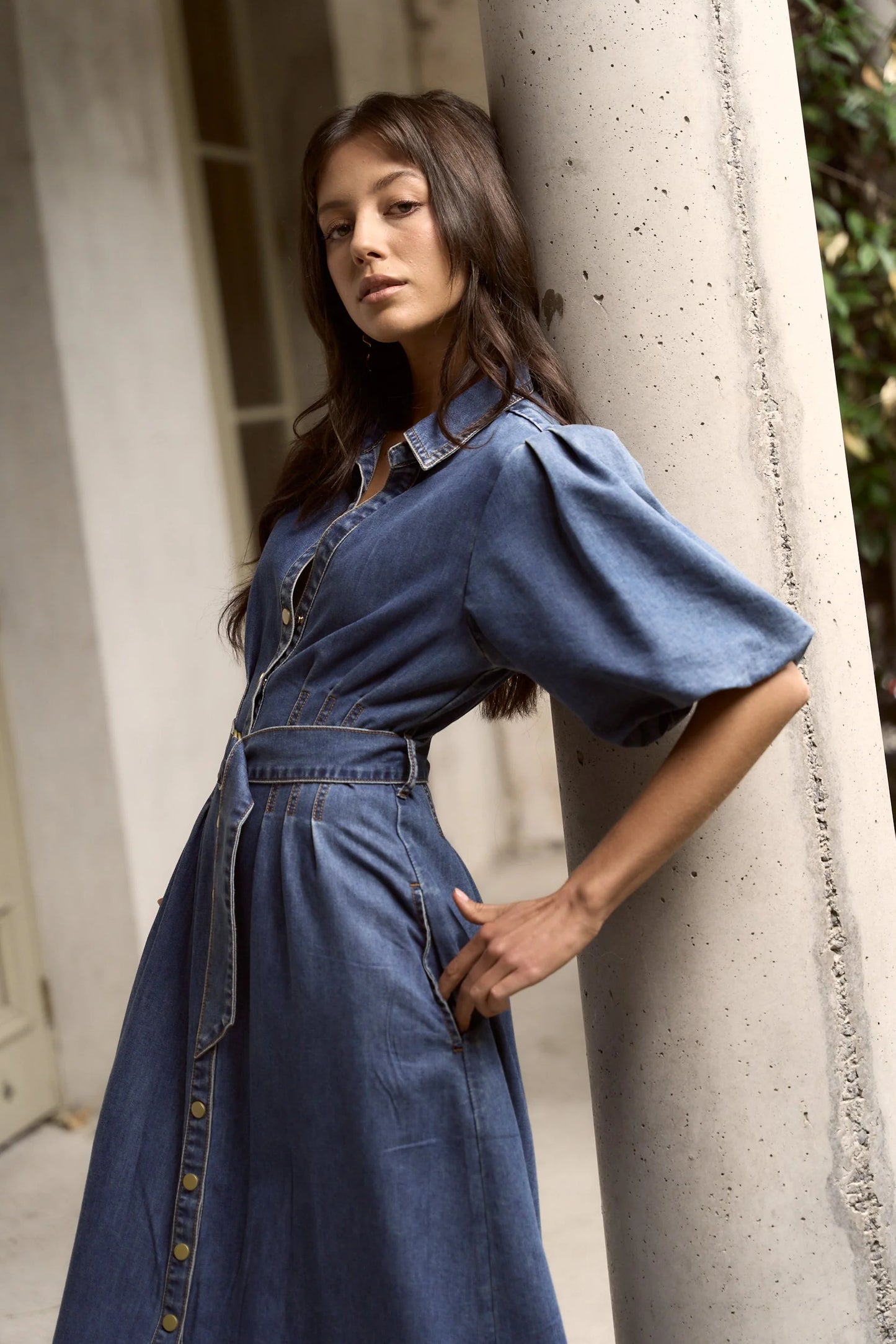 AMONG THE BRAVE DUSK STORM PUFF SLEEVE MAXI SHIRT DRESS - THE VOGUE STORE
