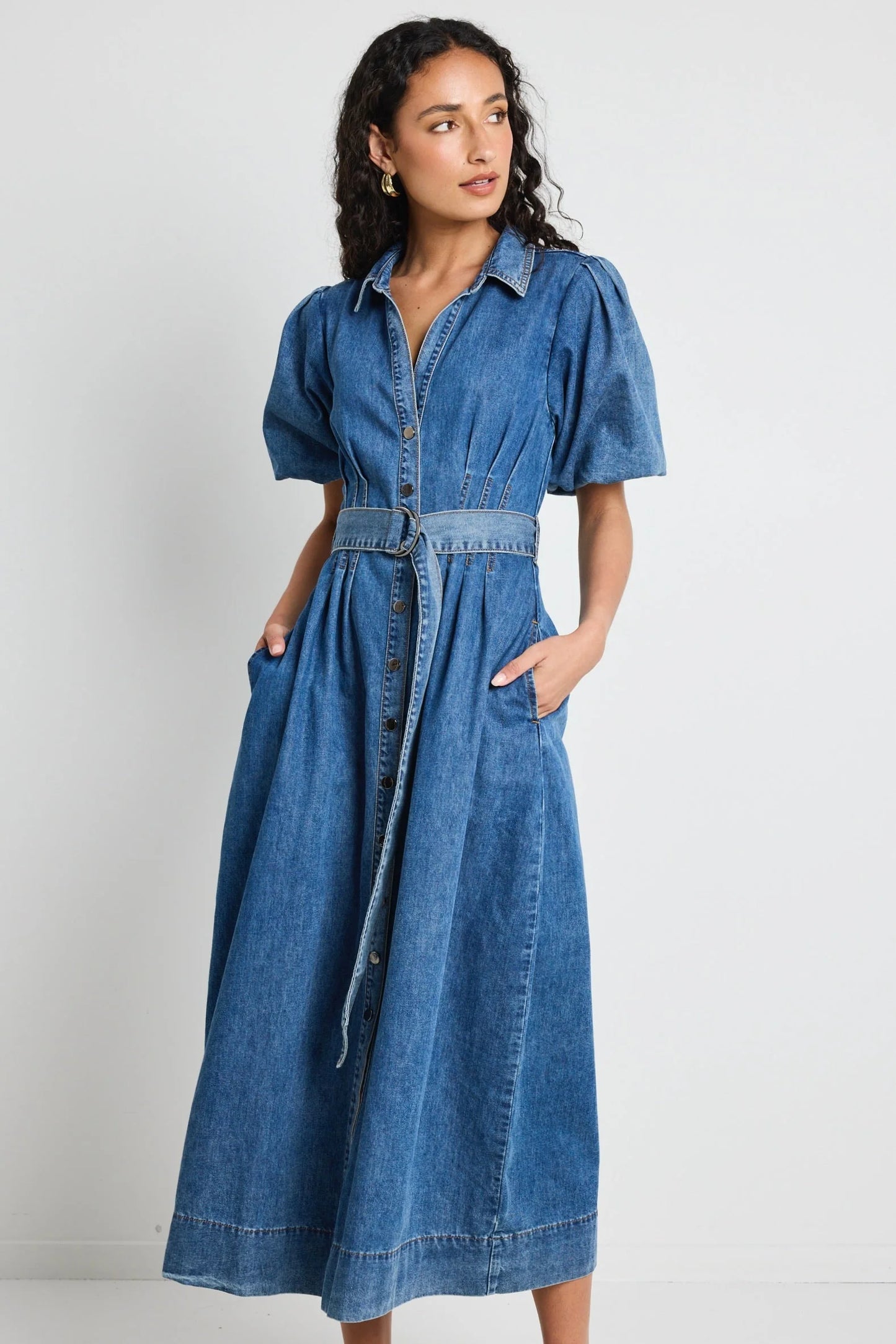 AMONG THE BRAVE DUSK STORM PUFF SLEEVE MAXI SHIRT DRESS - THE VOGUE STORE