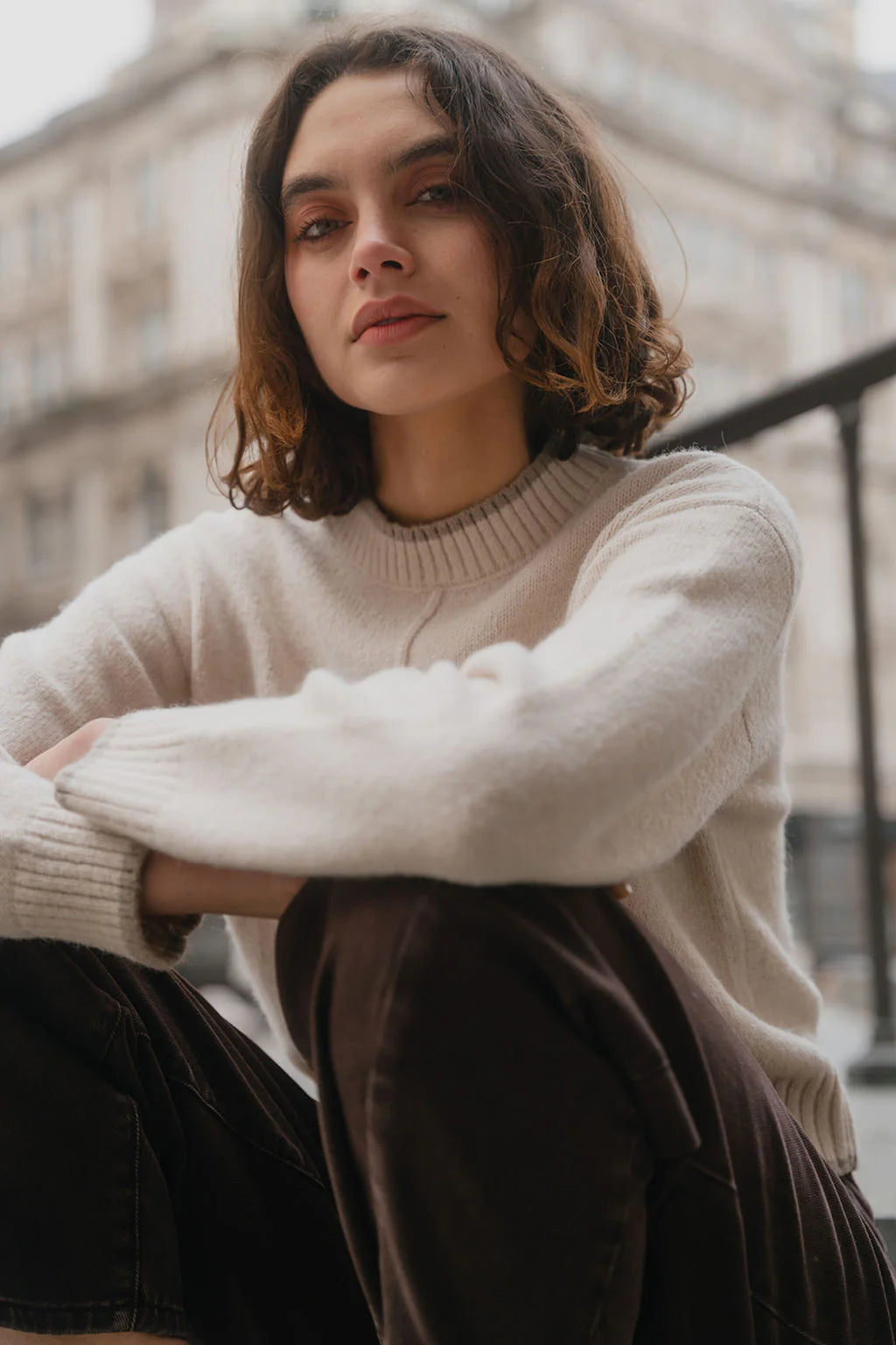 AMONG THE BRAVE EDGE IVORY MOCK NECK CONTRAST TRIM JUMPER - THE VOGUE STORE