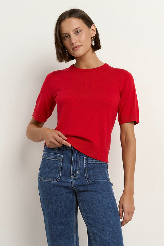 STORIES BE TOLD EDITION RED CREWNECK KNIT TEE - THE VOGUE STORE