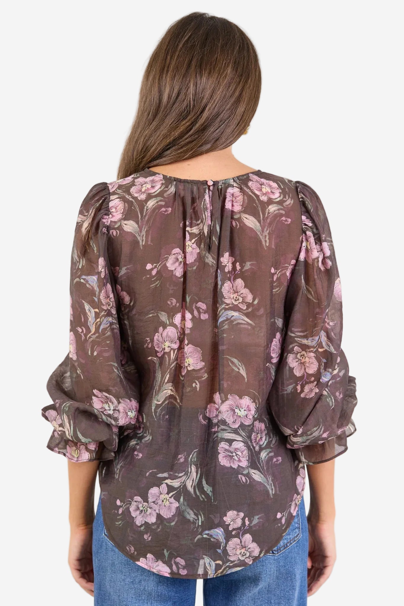 BY ROSA ENDLESS CHOCOLATE FLORAL BLOUSON SLEEVE LS TOP - THE VOGUE STORE