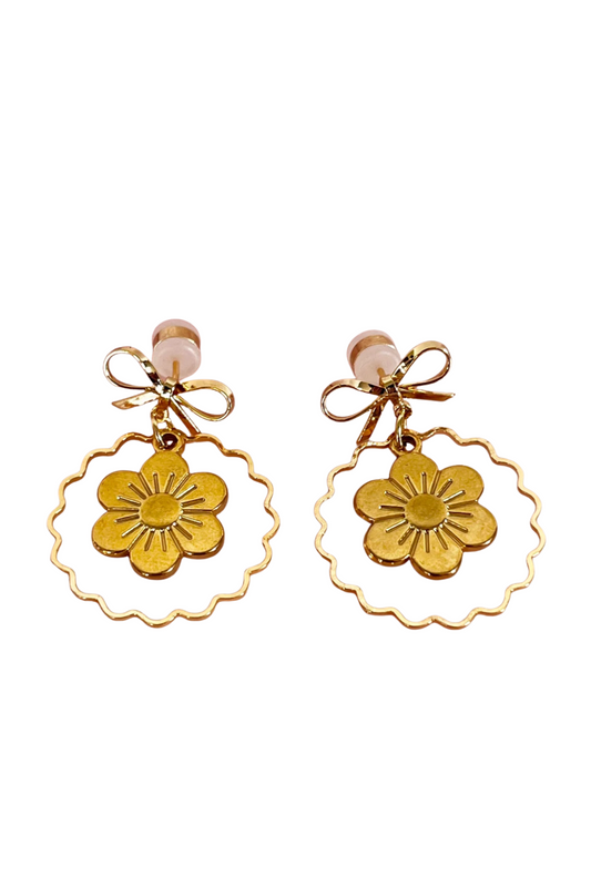 PENNY FOGGO FLOWER AND BOW DROPS GOLD - THE VOGUE STORE