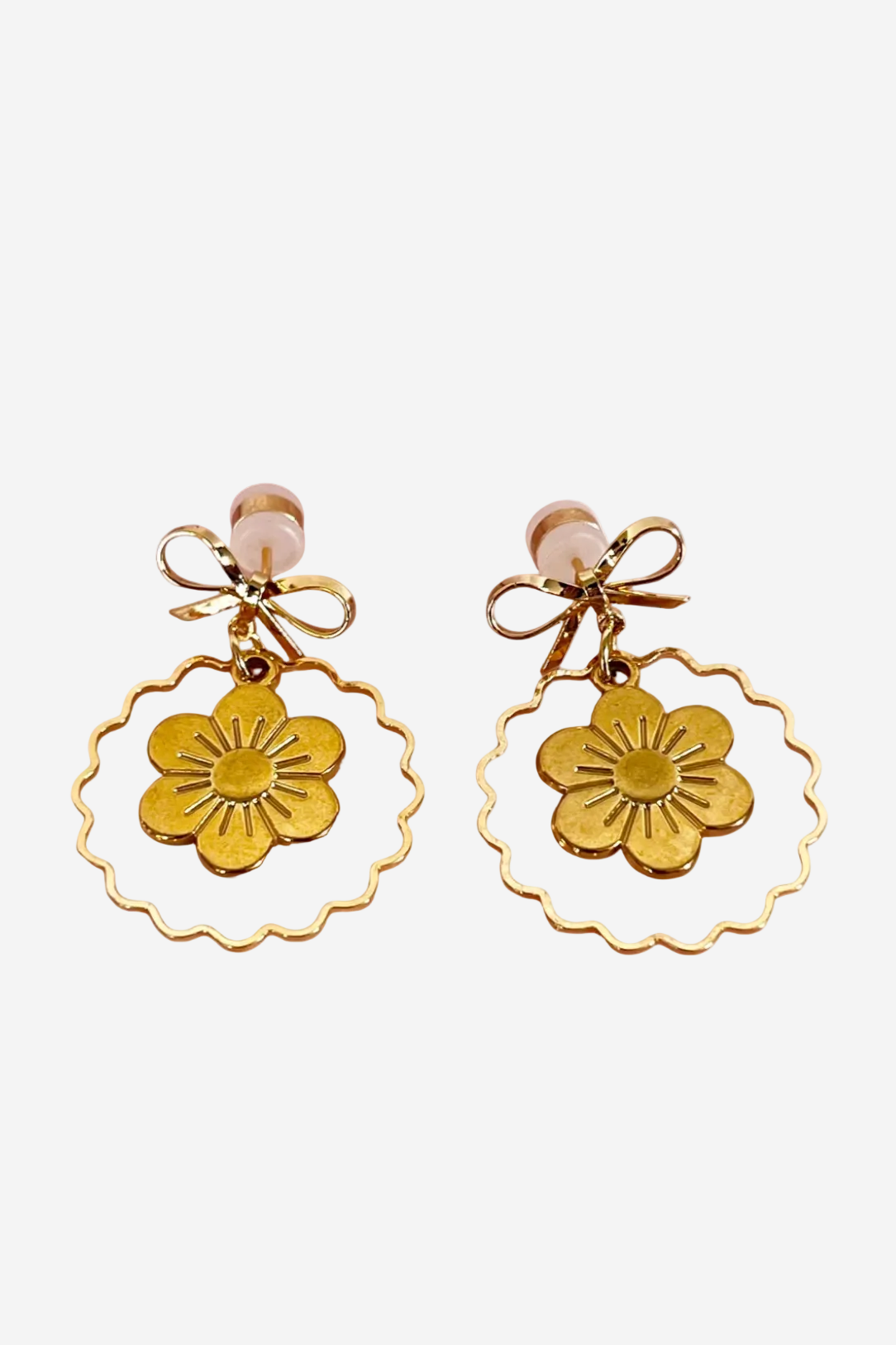 PENNY FOGGO FLOWER AND BOW DROPS GOLD - THE VOGUE STORE