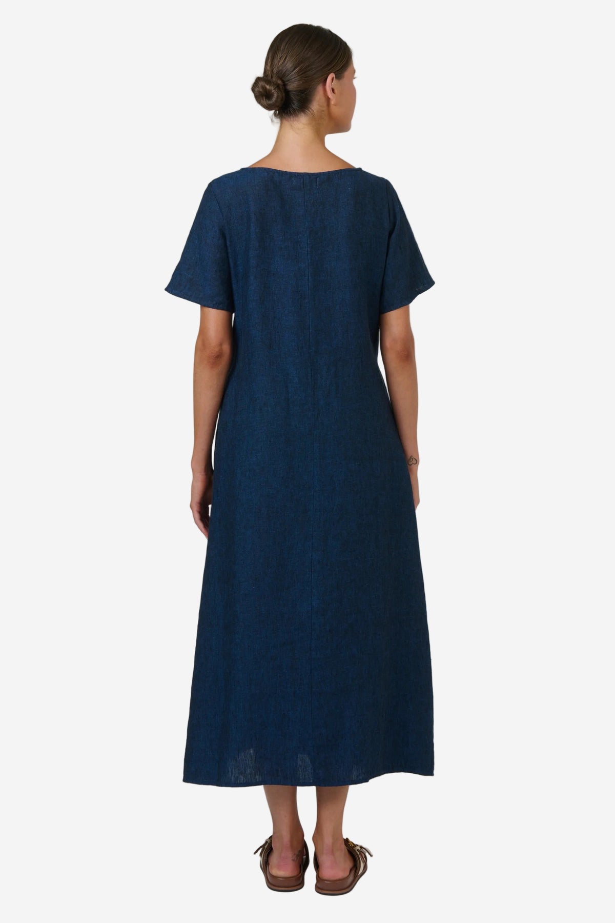 NATURALS BY O&J SHORT SLEEVE LINEN DRESS - ECLIPSE - THE VOGUE STORE