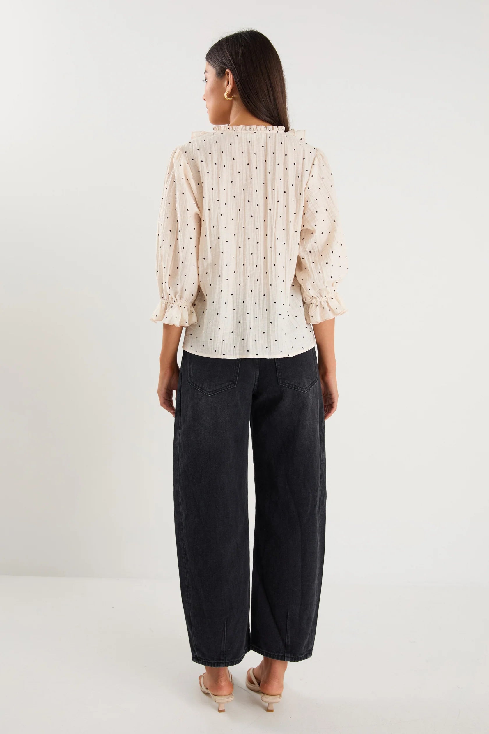 IVY + JACK GARNISH CREAM BLACK POLKA DOT FRONT MID SLEEVE TOP - THE VOGUE STORE