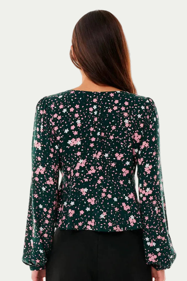 HUFFER VENICE FLORAL SHIFT LS TOP - GREEN
