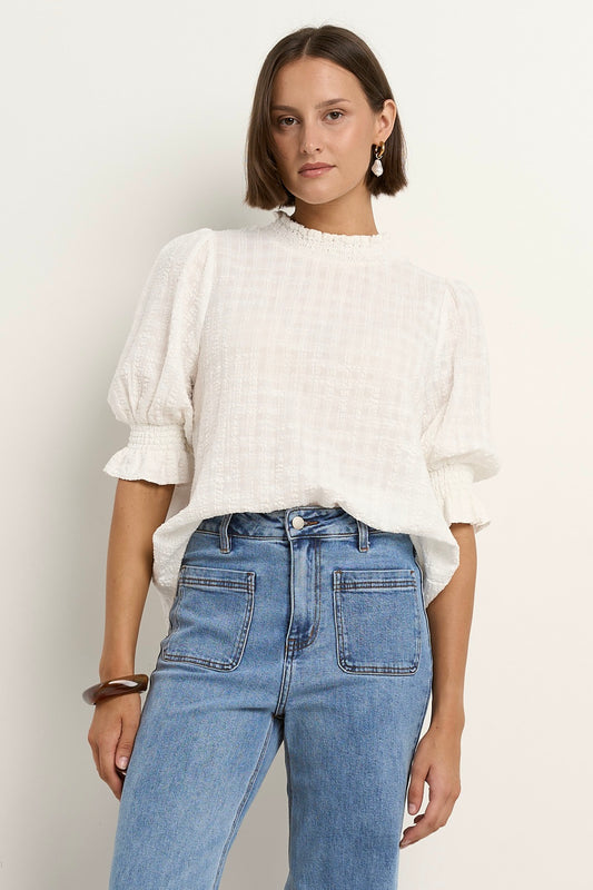 AMONG THE BRAVE INFLUENTIAL IVORY TEXTURE HIGH NECK TOP - THE VOGUE STORE