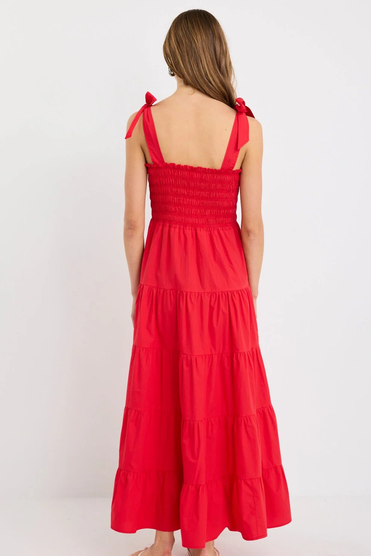 IVY + JACK ISABELLA CHERRY RED COTTON POPLIN STRAPPY TIERED MAXI DRESS - THE VOGUE STORE