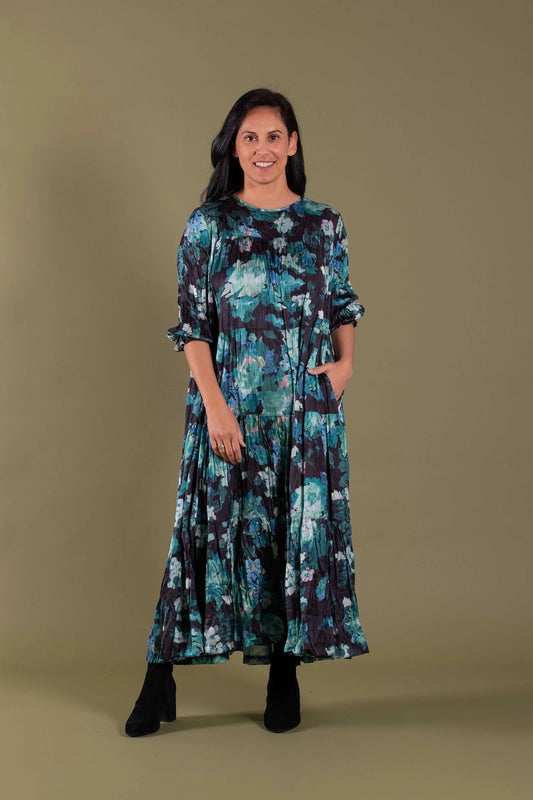 DEEANNE HOBBS CASCADE DRESS - SEAFOAM FLOWERS - THE VOGUE STORE