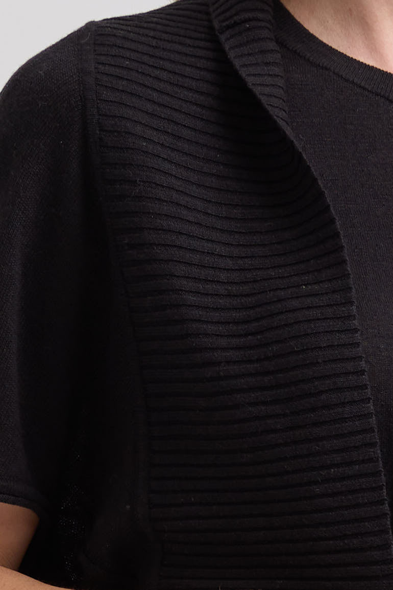 LD & CO LINEN TIE CARDI - BLACK - THE VOGUE STORE
