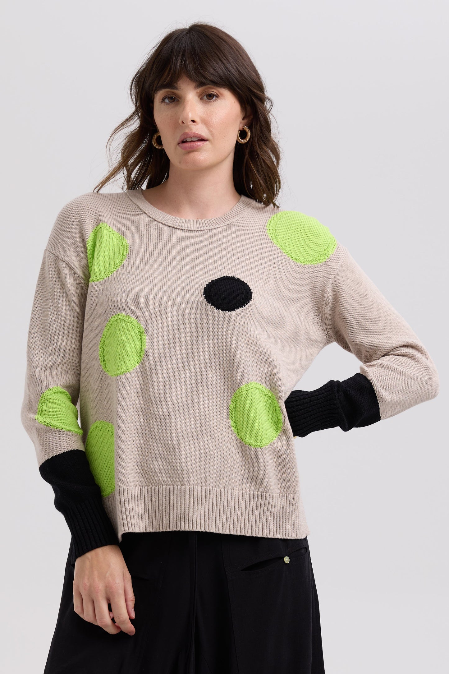 LD & CO SPOTS INSTARSIA JUMPER - TAUPE - THE VOGUE STORE