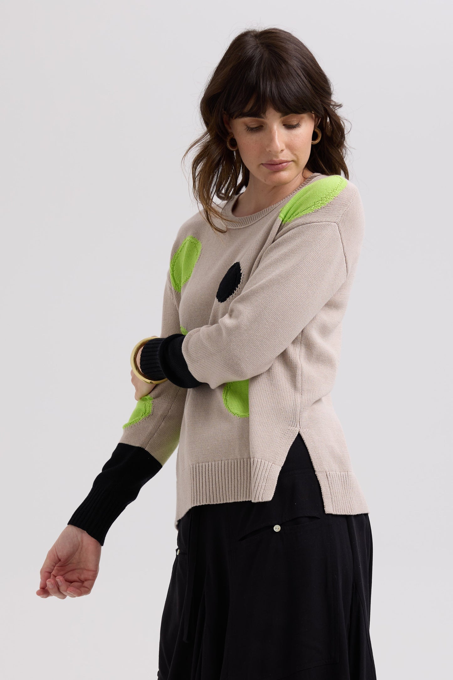 LD & CO SPOTS INSTARSIA JUMPER - TAUPE - THE VOGUE STORE