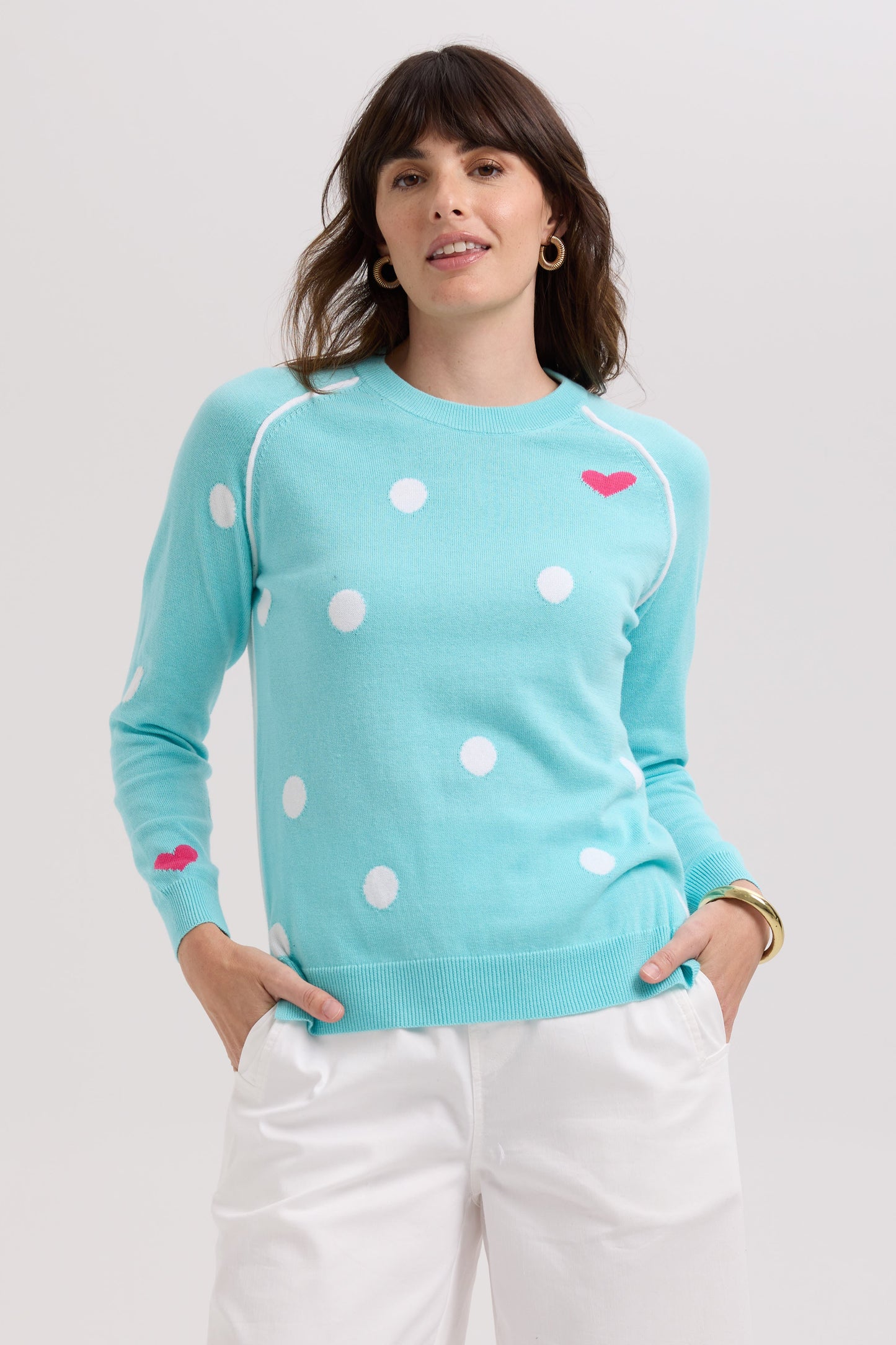 LD & CO SPOT THE LOVE JUMPER - AQUA - THE VOGUE STORE