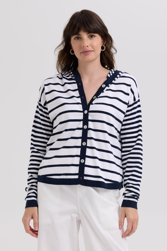 LD & CO MULTI STRIPE HOODIE - MARINE - THE VOGUE STORE