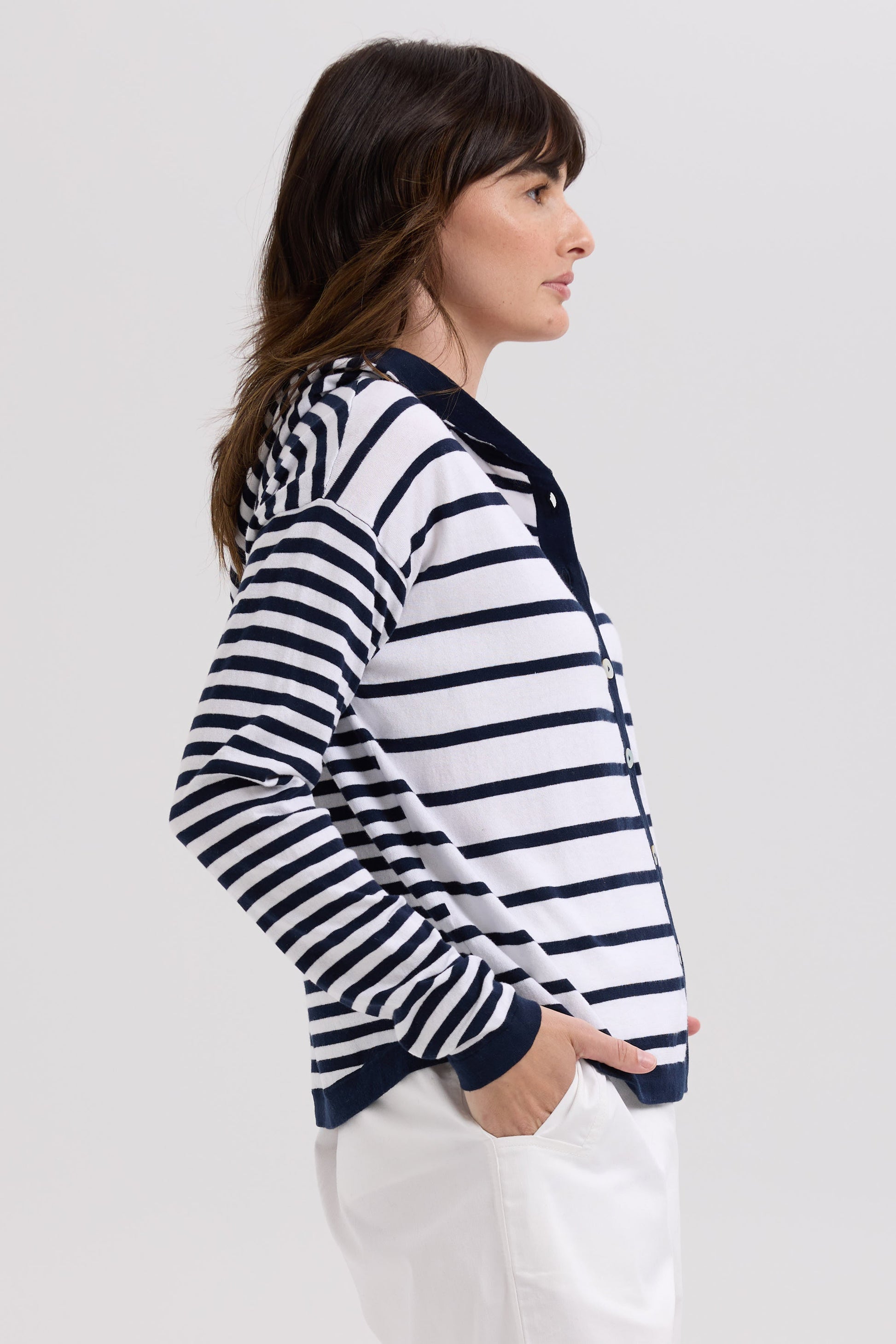 LD & CO MULTI STRIPE HOODIE - MARINE - THE VOGUE STORE