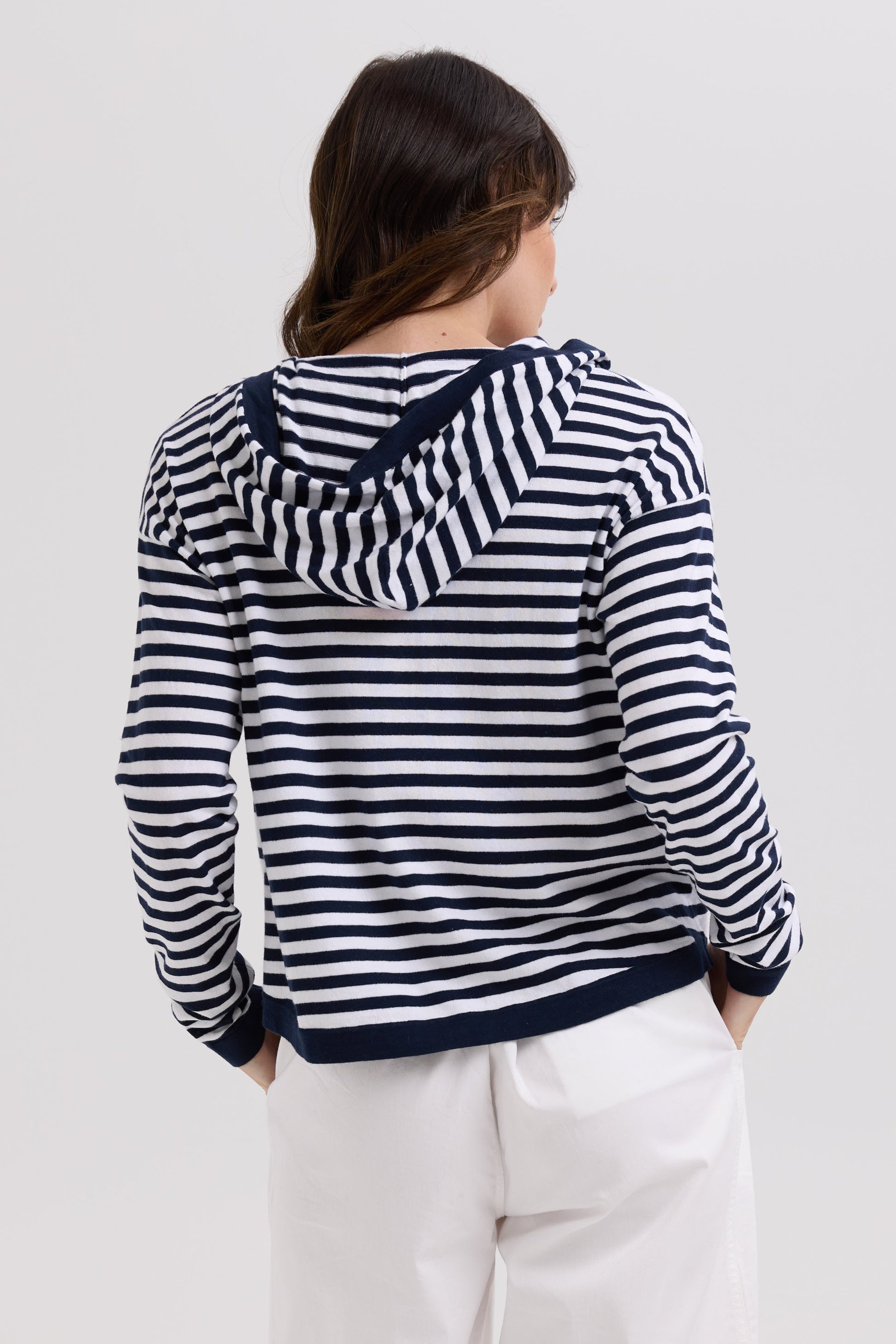 LD & CO MULTI STRIPE HOODIE - MARINE - THE VOGUE STORE