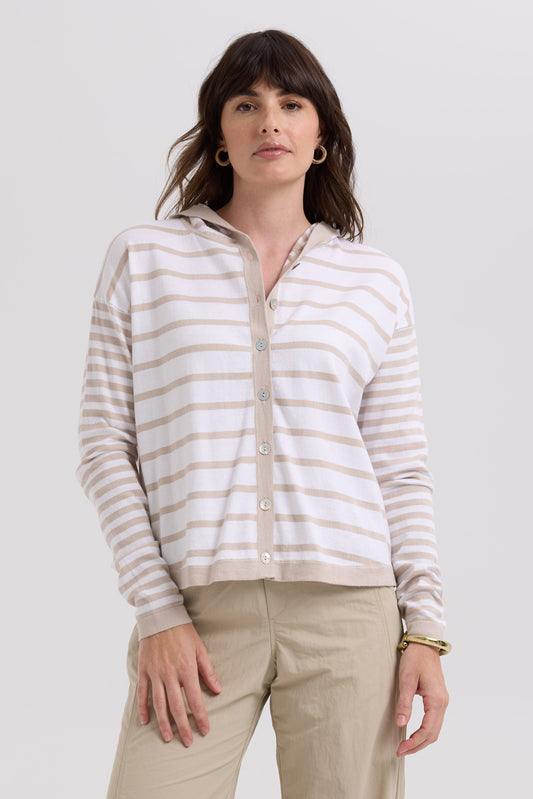 LD & CO MULTI STRIPE HOODIE - TAUPE - THE VOGUE STORE
