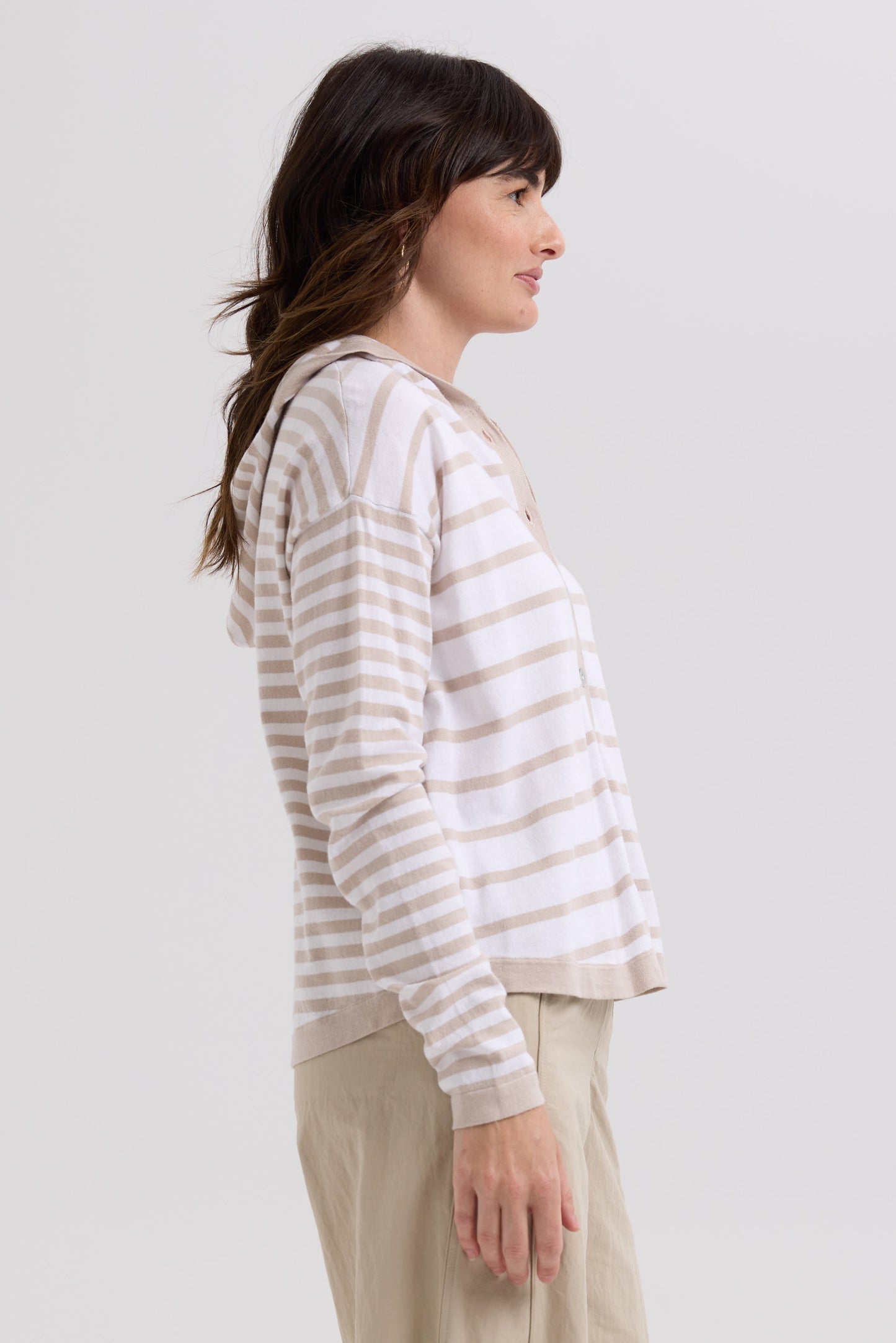 LD & CO MULTI STRIPE HOODIE - TAUPE - THE VOGUE STORE
