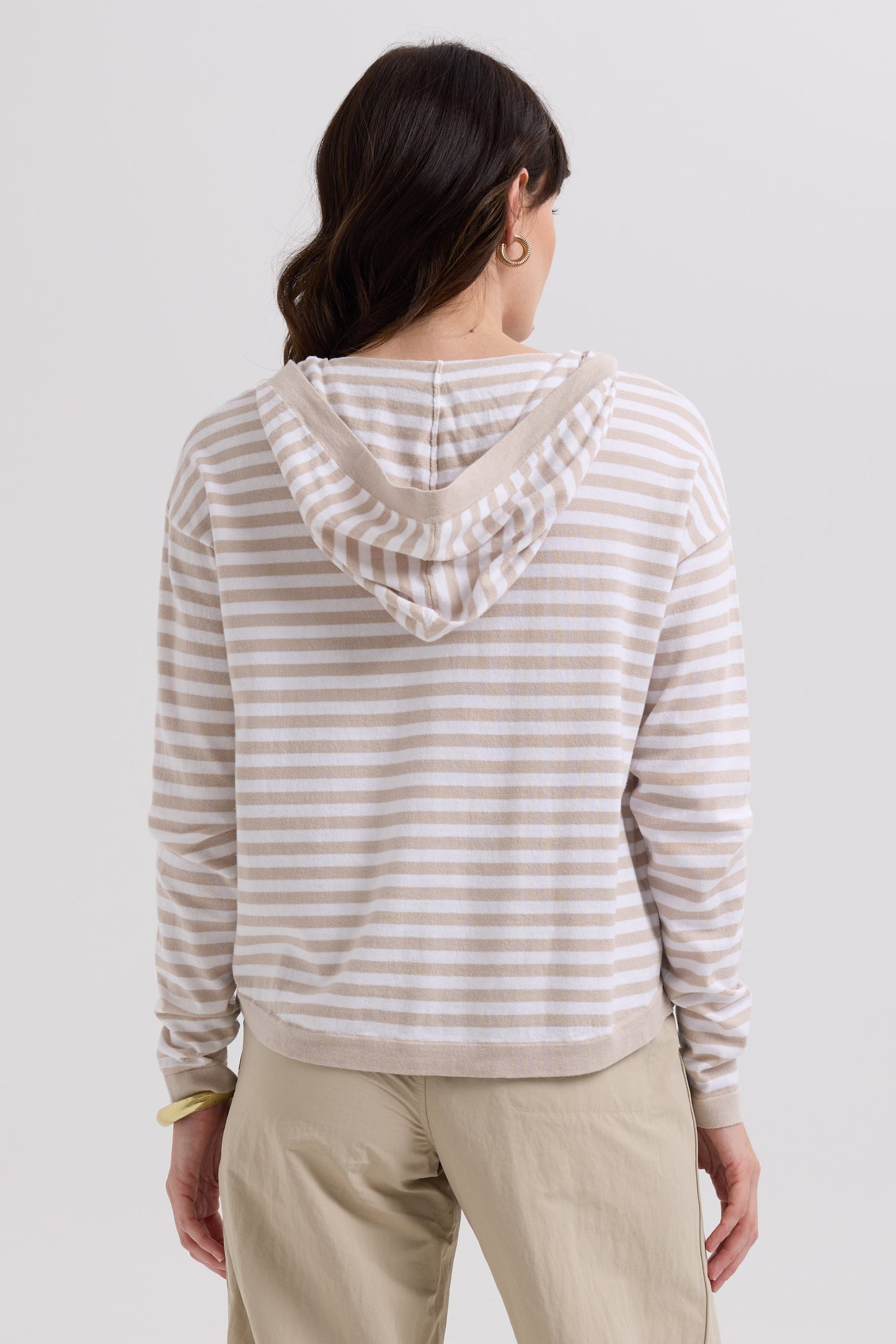 LD & CO MULTI STRIPE HOODIE - TAUPE - THE VOGUE STORE
