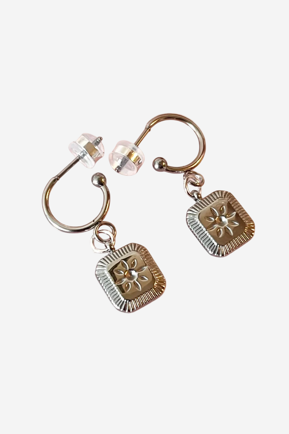 PENNY FOGGO LITTLE SQUARE SUN HALF HOOPS - SILVER - THE VOGUE STORE