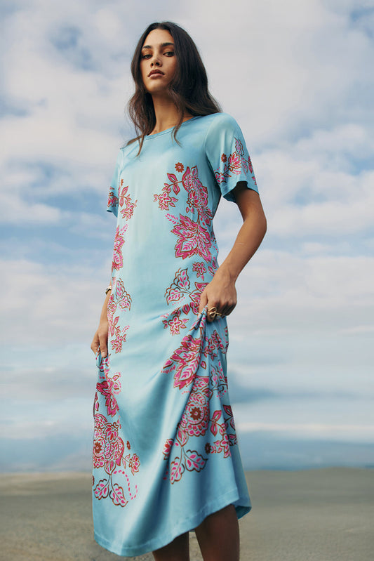 LOOBIES STORY INDIE DRESS - TIFFANY BLUE MULTI - THE VOGUE STORE