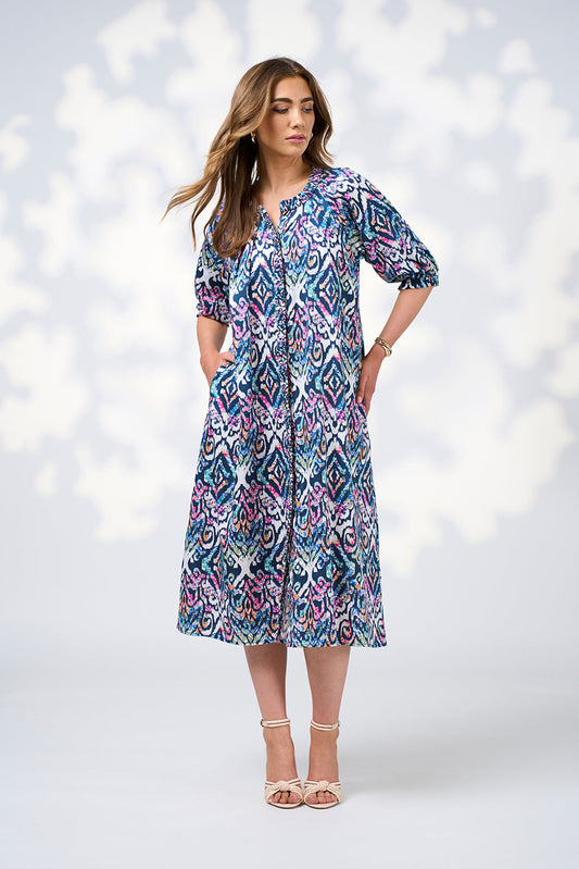 LOOBIES STORY GYPSET MIDI DRESS - WHITE MULTI - THE VOGUE STORE