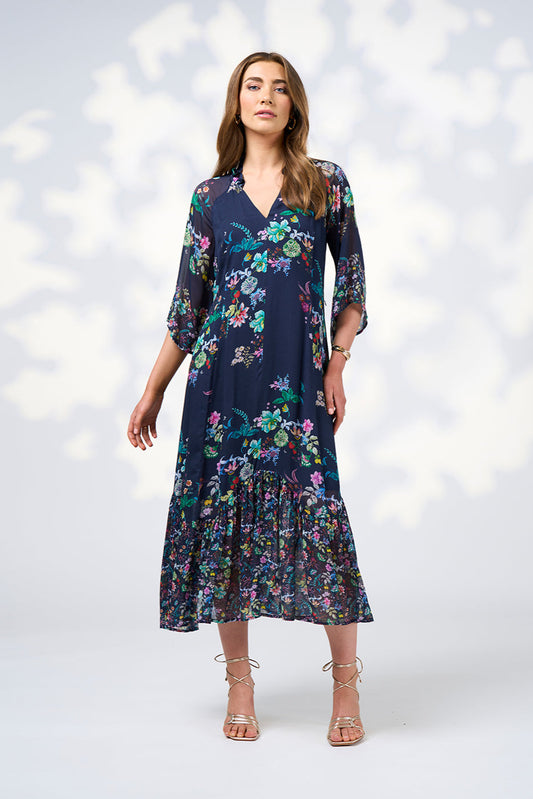 LOOBIES STORY LA BOHEME MIDI DRESS - INDIGO MULTI - THE VOGUE STORE