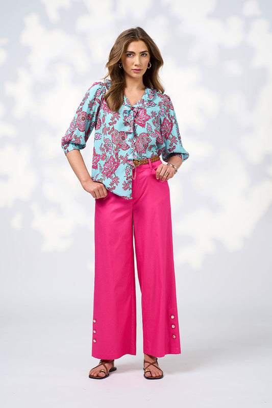 LOOBIES STORY INDIE BLOUSE - TIFFANY BLUE MULTI - THE VOGUE STORE