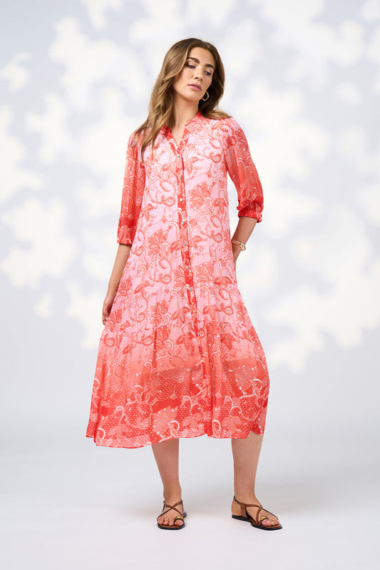 LOOBIES STORY STEVIE MIDI DRESS - BLOOD ORANGE MULTI - THE VOGUE STORE