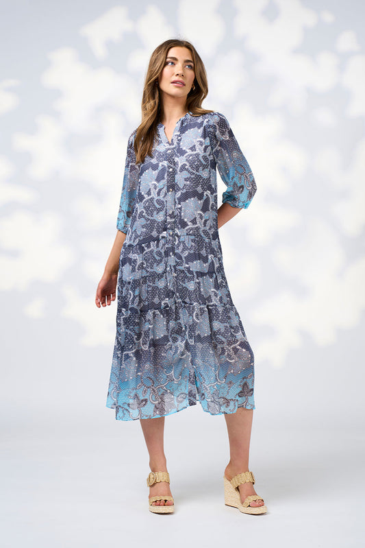 LOOBIES STORY STEVIE MIDI DRESS - INDIGO MULTI - THE VOGUE STORE