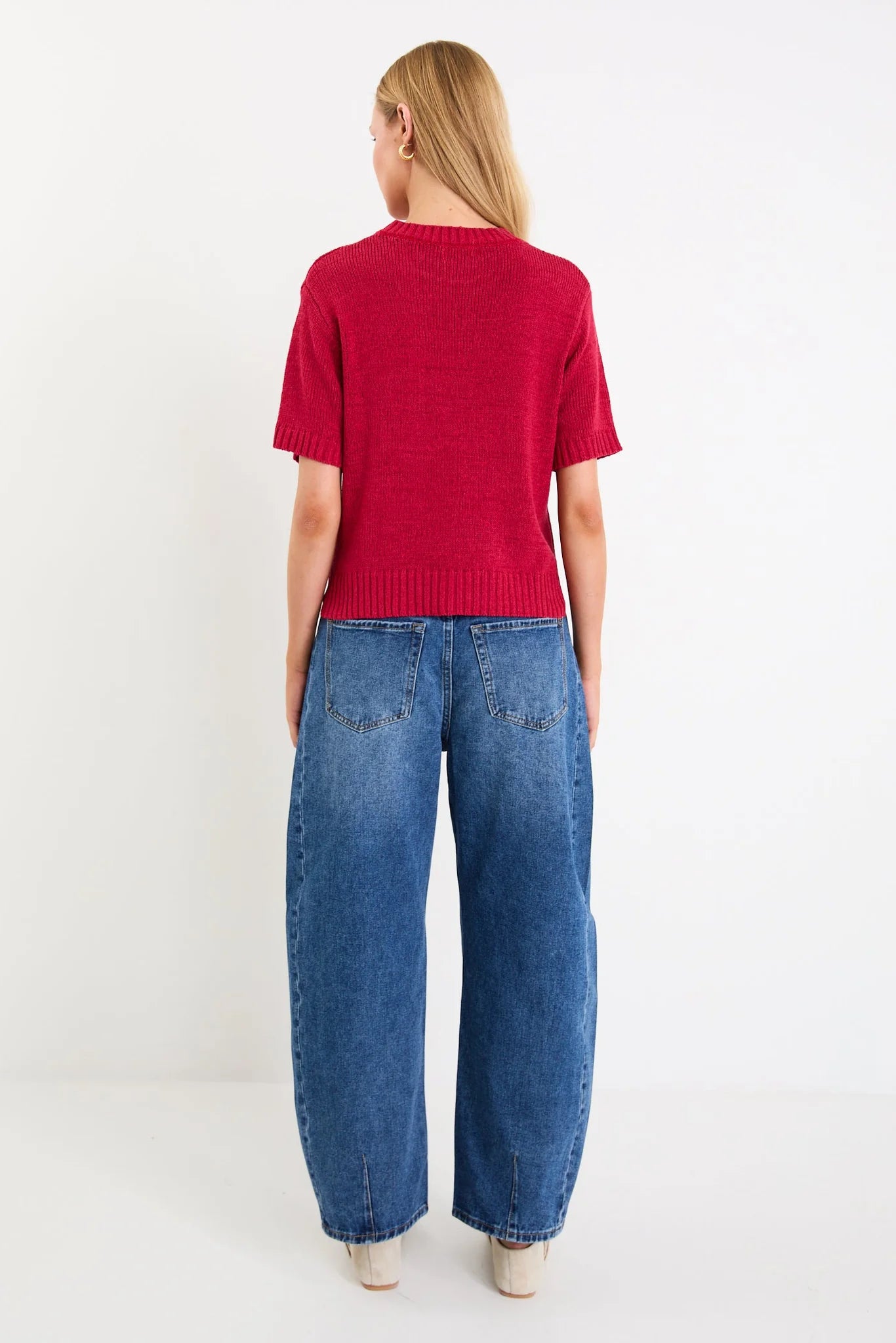 BY ROSA LOVEABLE CHERRY TAPE YARN KNIT TEE - CHERRY - THE VOGUE STORE