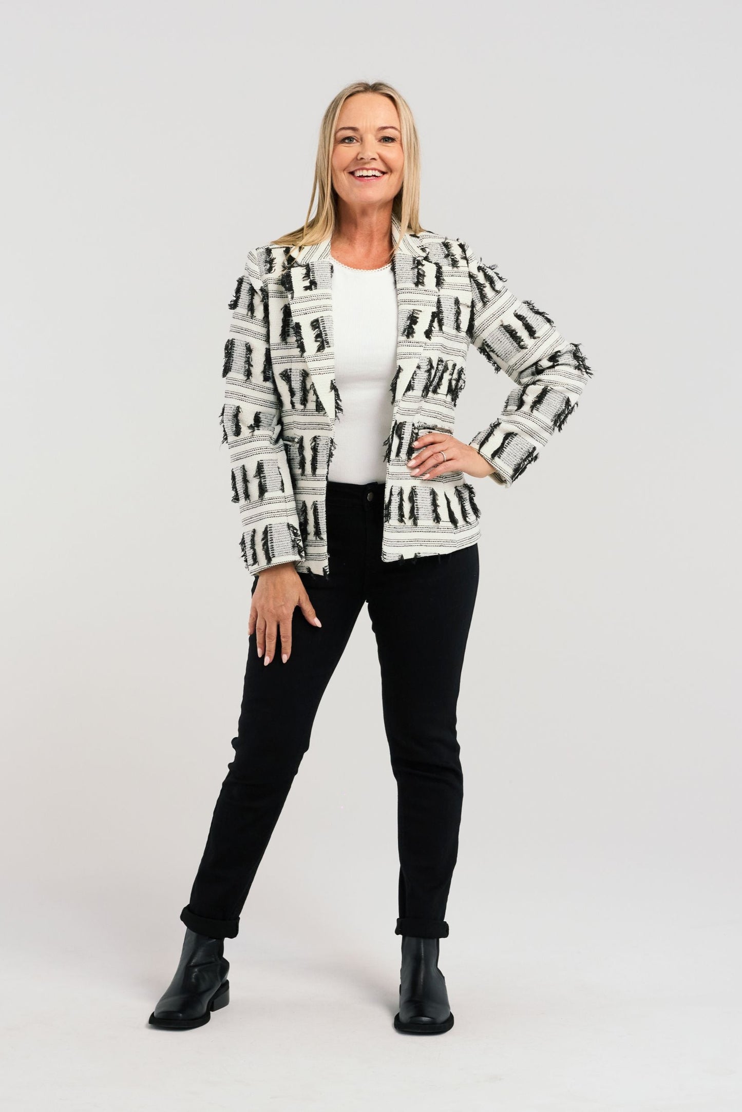 ZAFINA JORDAN BLAZER - BLACK WHITE MIX - THE VOGUE STORE