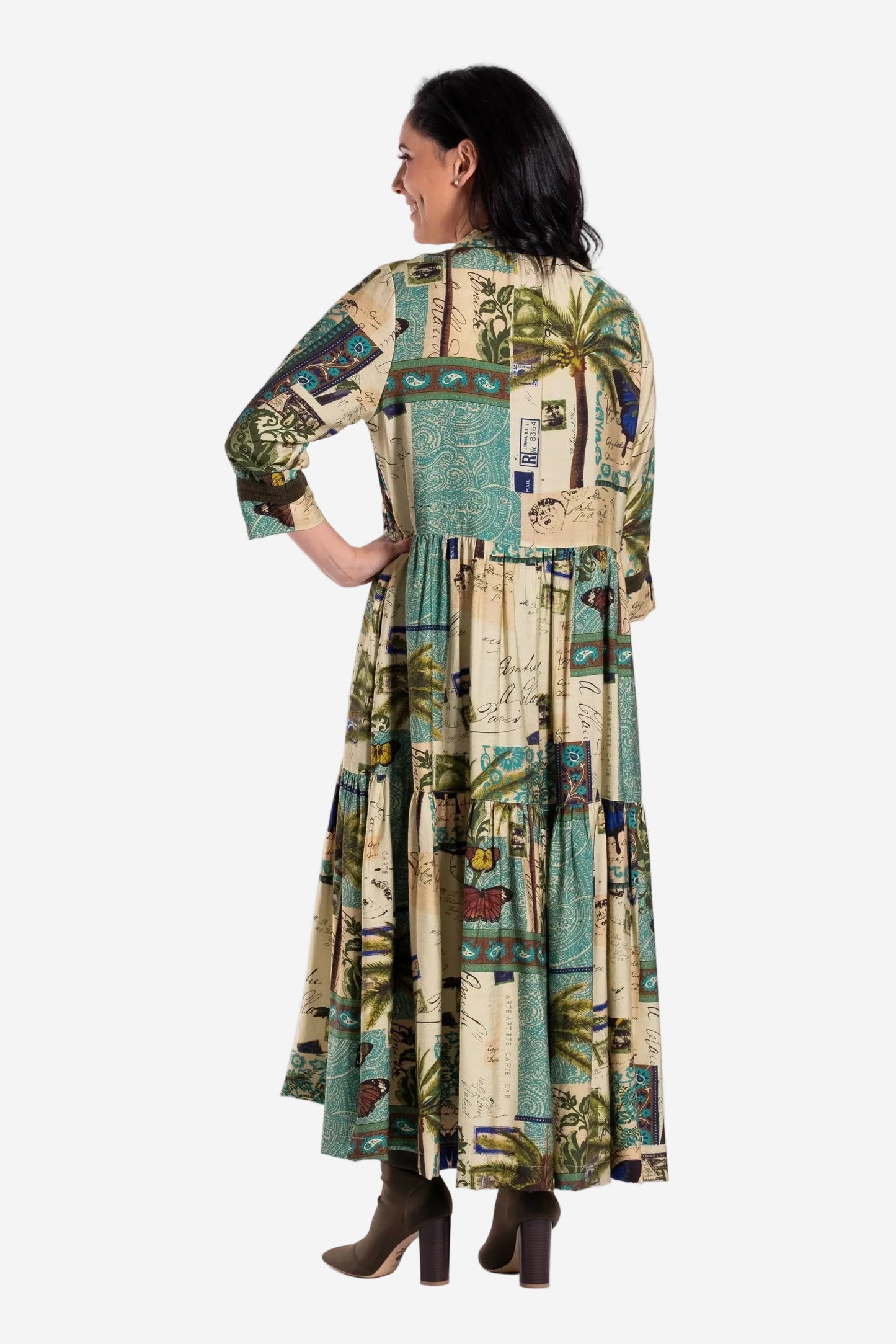 JELLICOE COLLAR TIERED DRESS - POSTAGE PRINT - THE VOGUE STORE