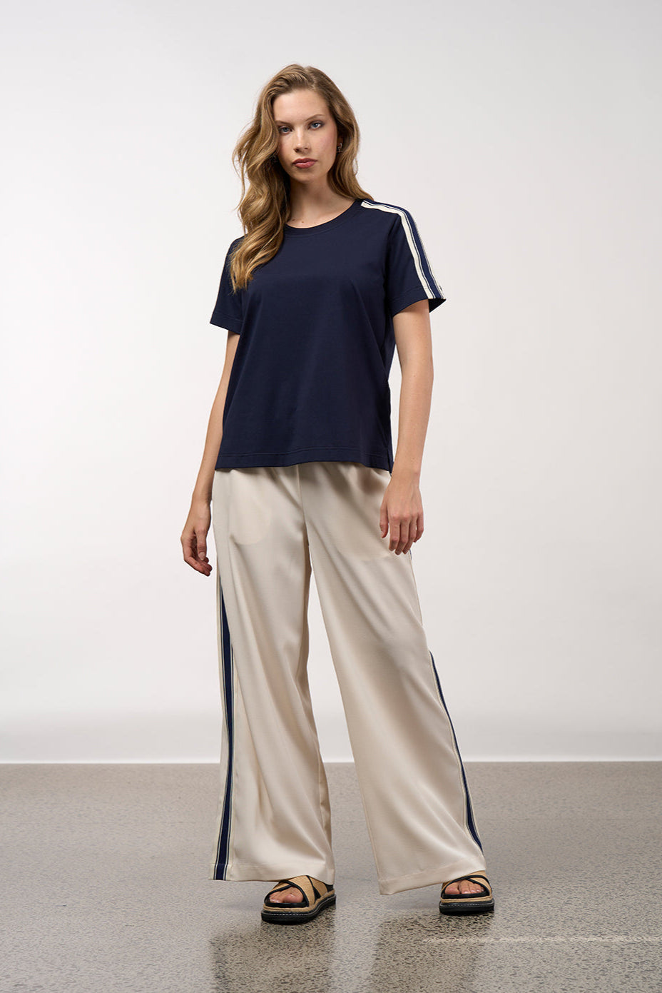 MADLY SWEETLY LINEAR TEE - NAVY - THE VOGUE STORE