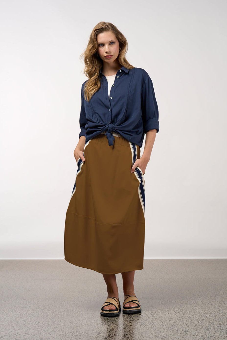 MADLY SWEETLY LINEAR SKIRT - CINNAMON - THE VOGUE STORE
