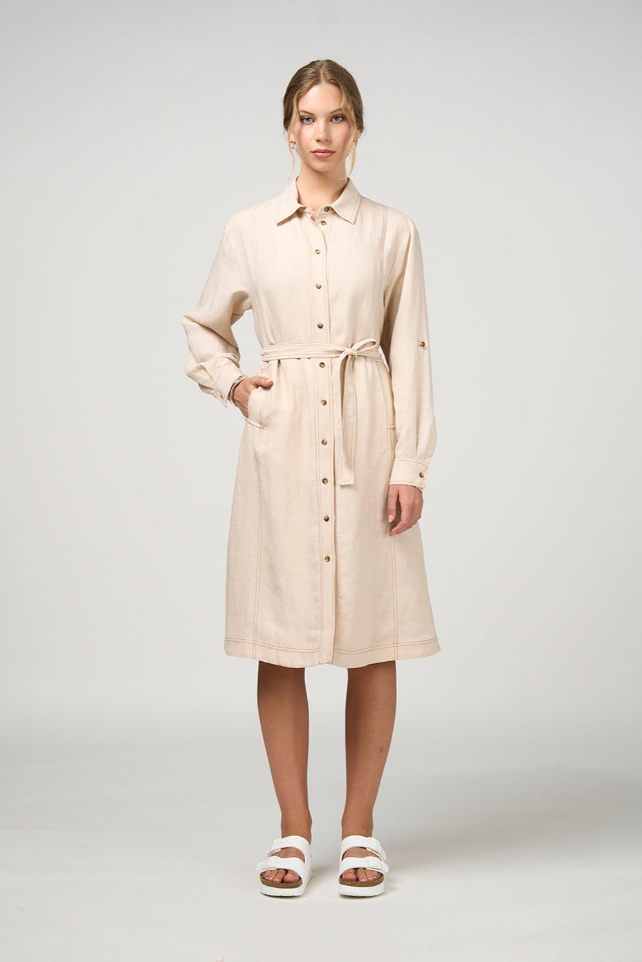 MADLY SWEETLY ASPECT TRENCH DRESS - BONE - THE VOGUE STORE