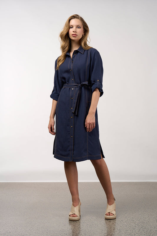 MADLY SWEETLY ASPECT TRENCH DRESS - NAVY - THE VOGUE STORE