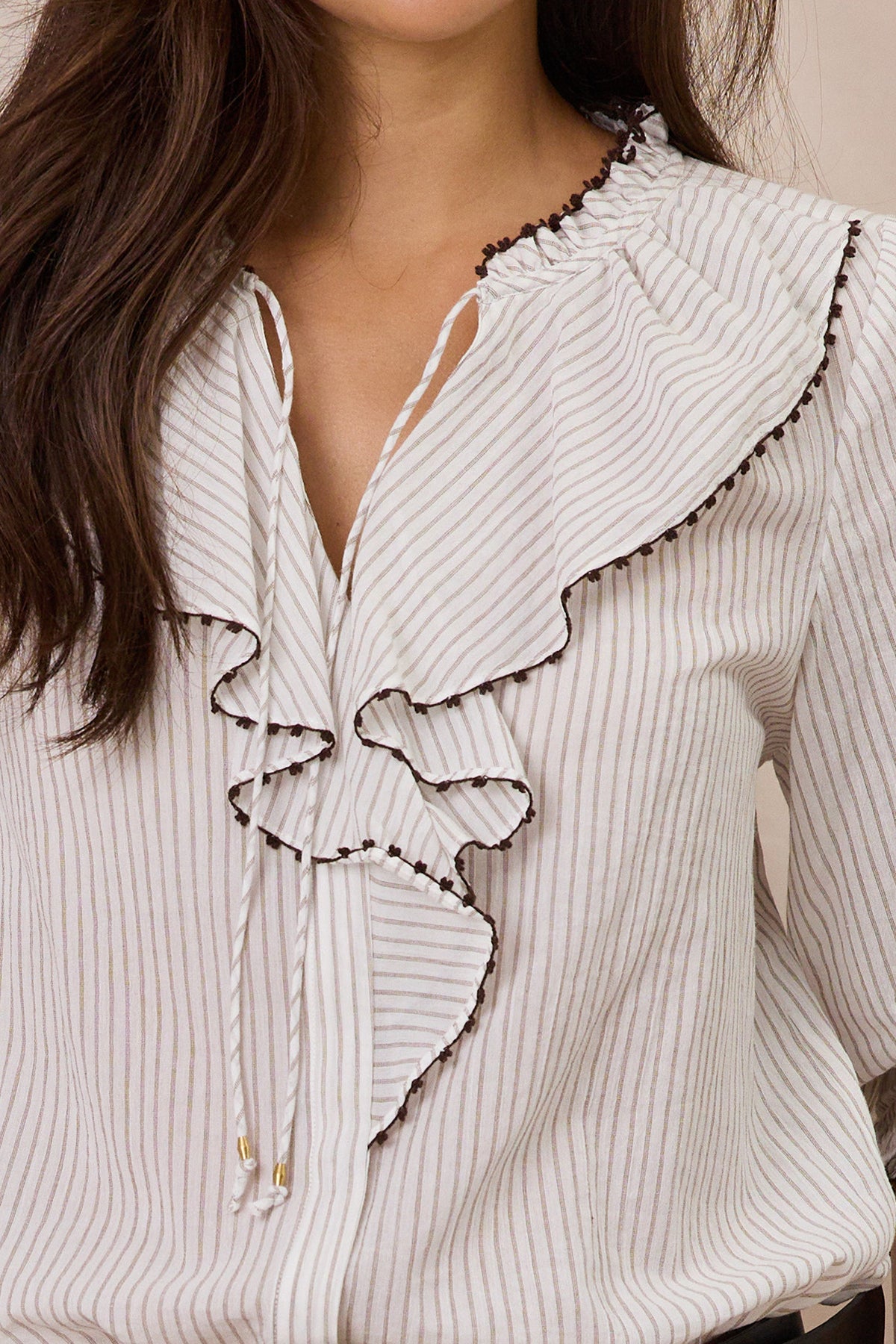 DESIGN NATION FLORENCE TOP - WHITE COCOA STRIPE - THE VOGUE STORE