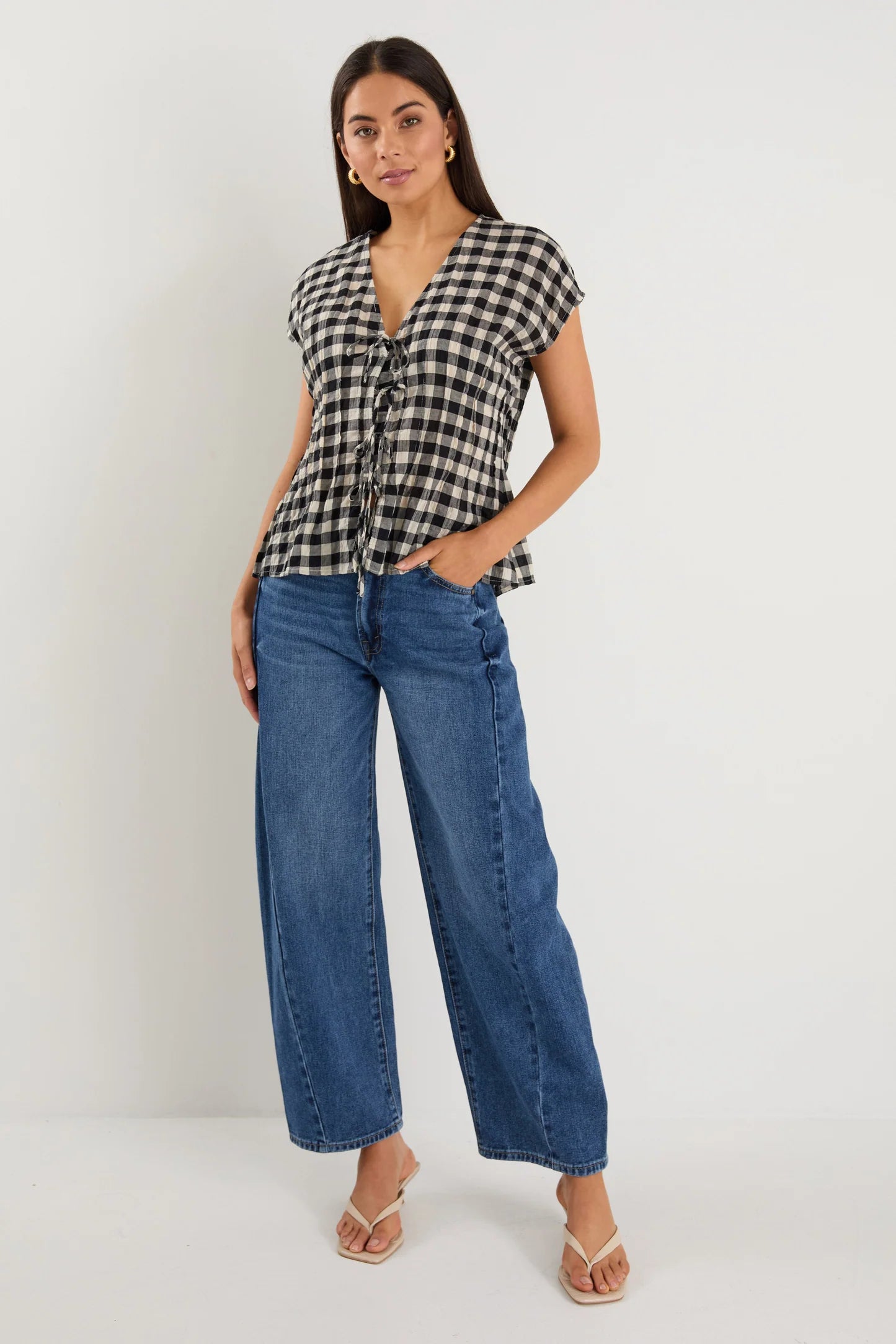 IVY + JACK NOUVEAU BLACK GINGHAM TIE FRONT VEST - THE VOGUE STORE