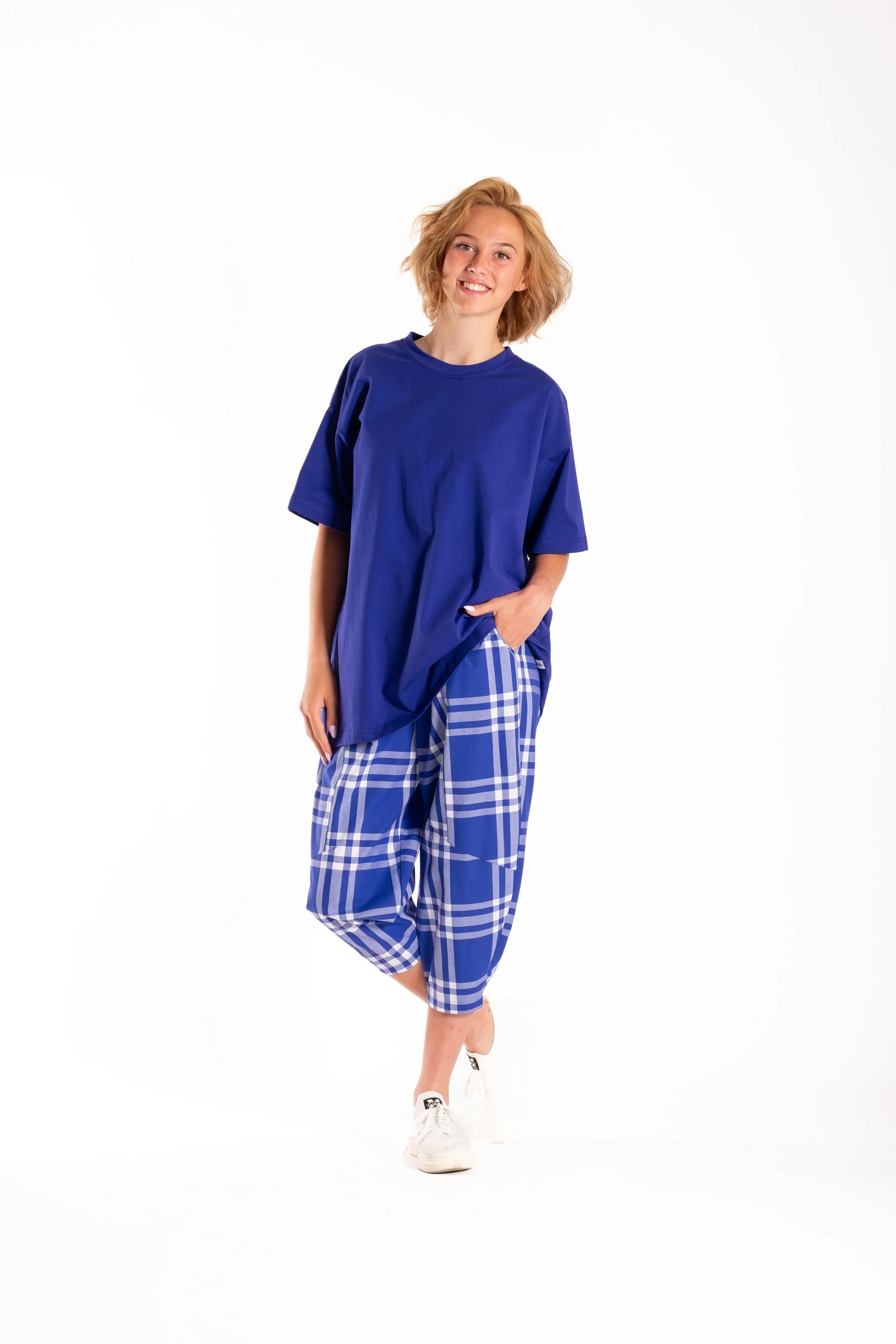DEEANNE HOBBS ADVOCATE PANTS - TARTAN BLUE - THE VOGUE STORE